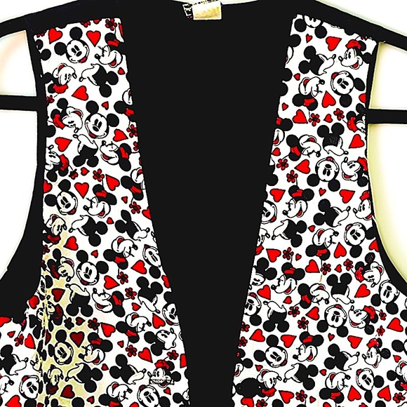 Disney Mickey & Minnie Mouse Vintage 90s Hearts Pattern 3 Button Up Vest Top S/M - Picture 1 of 13